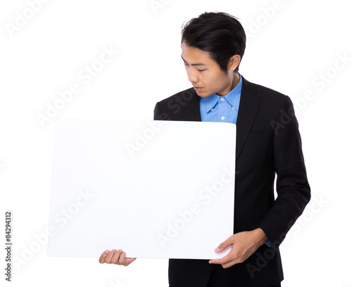 Businessman show with white banner