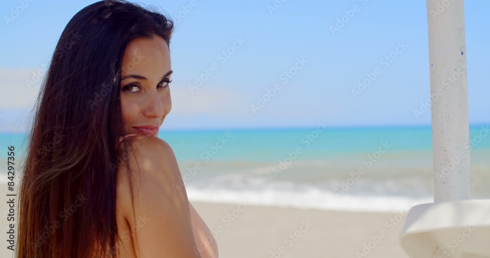 Attractive Lady at the Beach Smiling at Camera Attractive Lady at the Beach Smiling at Camera