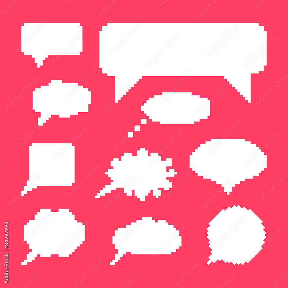 white speech bubbles set on pink background