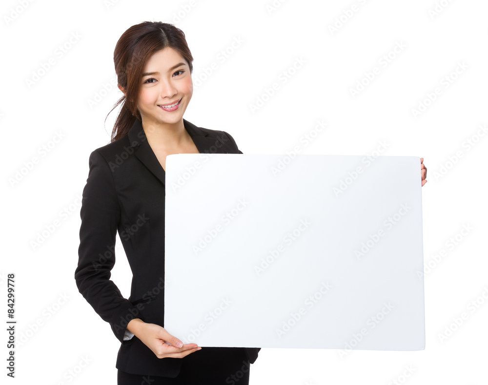 Asian businesswoman show with white poster Asian businesswoman show with white poster