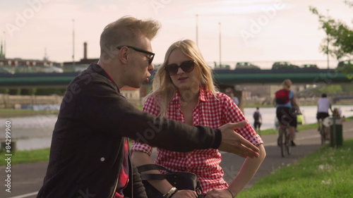Couple having a quarrel and girl leaving her boyfriend
