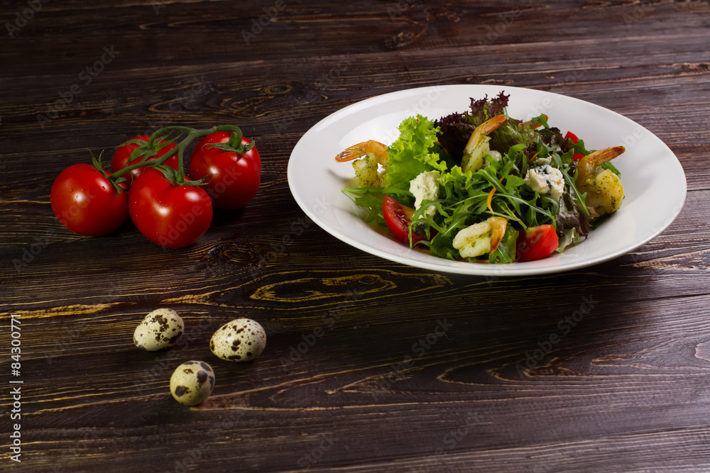 Salad with shrimps and ingredients. Salad with shrimps and ingredients.