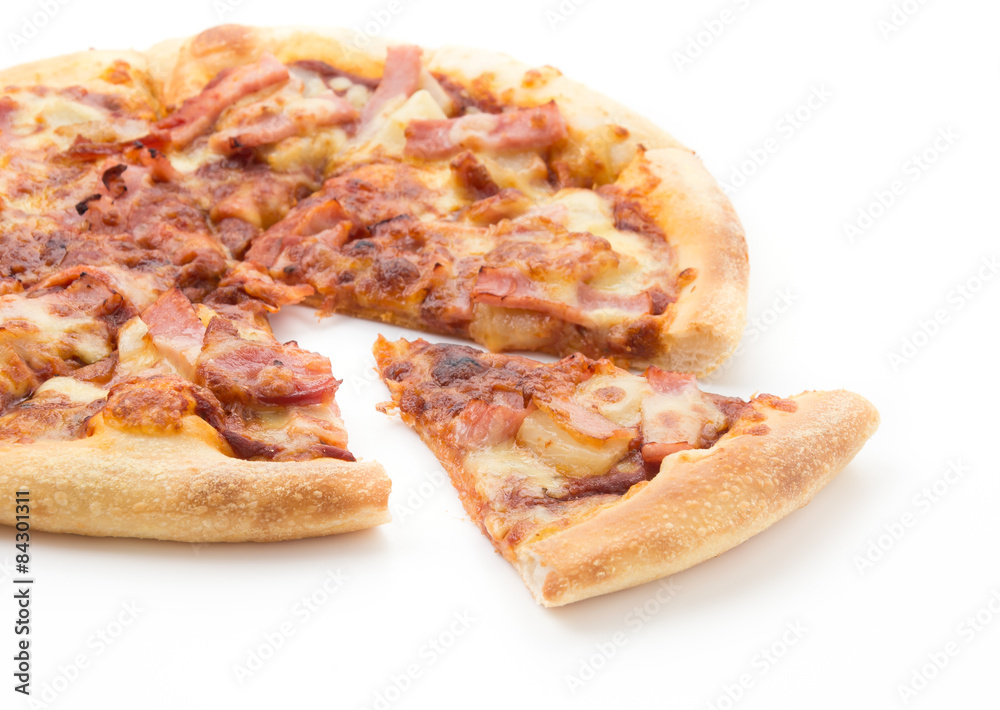 hawaiian pizza isolated on white background hawaiian pizza isolated on white background