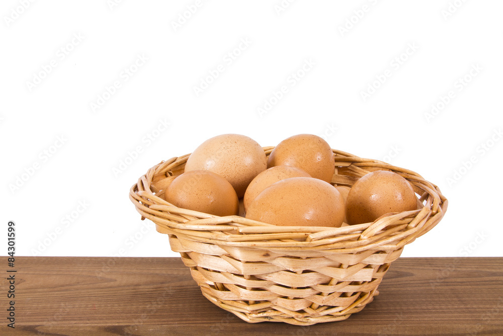 basket of eggs on the wooden table basket of eggs on the wooden table