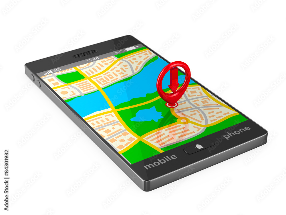 Navigation in phone. Isolated 3D image Navigation in phone. Isolated 3D image