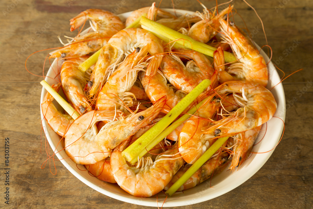 Shrimp or prawn with lemongrass herb in with bowl