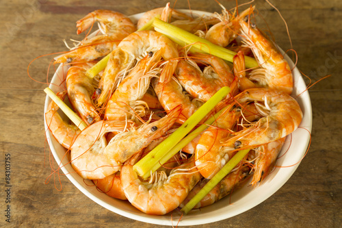Shrimp or prawn with lemongrass herb in with bowl