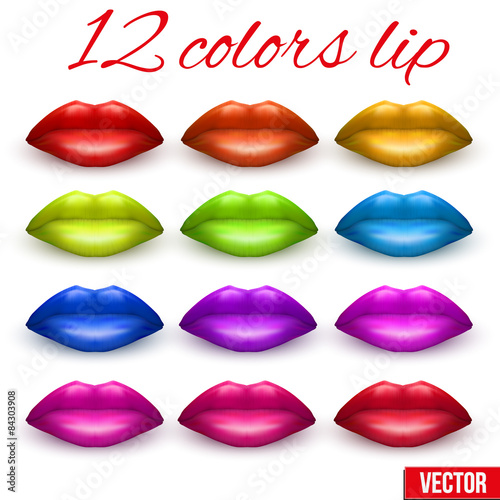 Shades of Beautiful luscious multicolor lips. Vector 