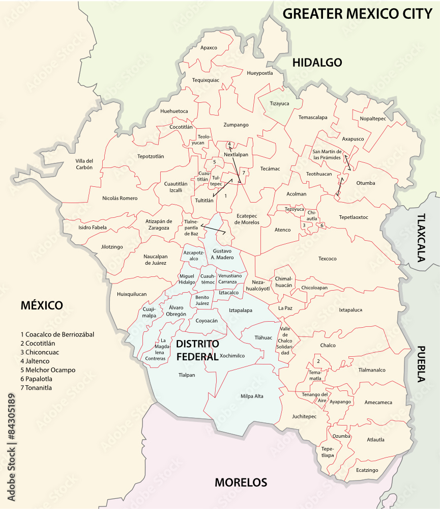 greater mexico city administrative map
