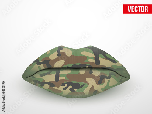 Beautiful luscious lips. Camo texture Vector Illustration.