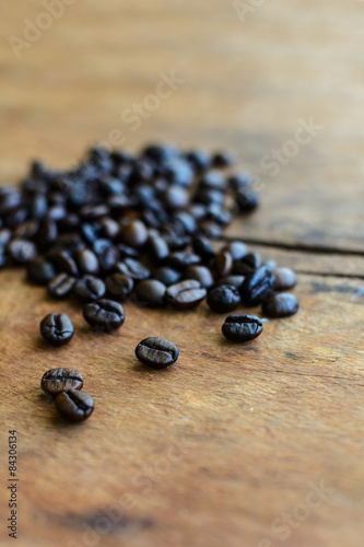 Coffee bean on old wooden textured