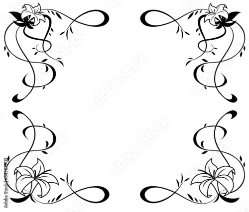 Fototapeta Naklejka Na Ścianę i Meble -  Frame with lily flowers black silhouette