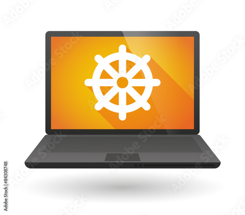 Laptop icon with a dharma chakra sign