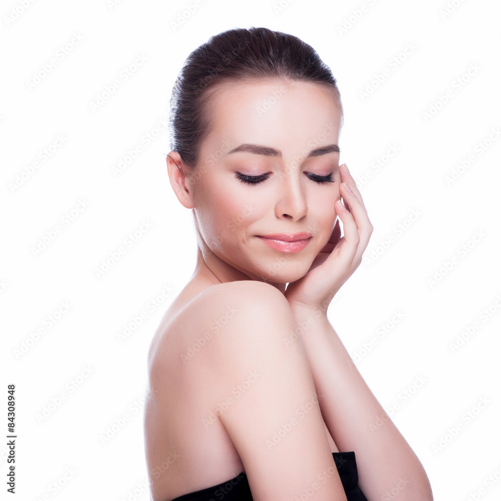 Beautiful face of young adult woman with clean fresh skin Beautiful face of young adult woman with clean fresh skin