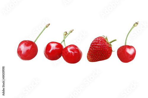 cherries and strawberries isolated on white