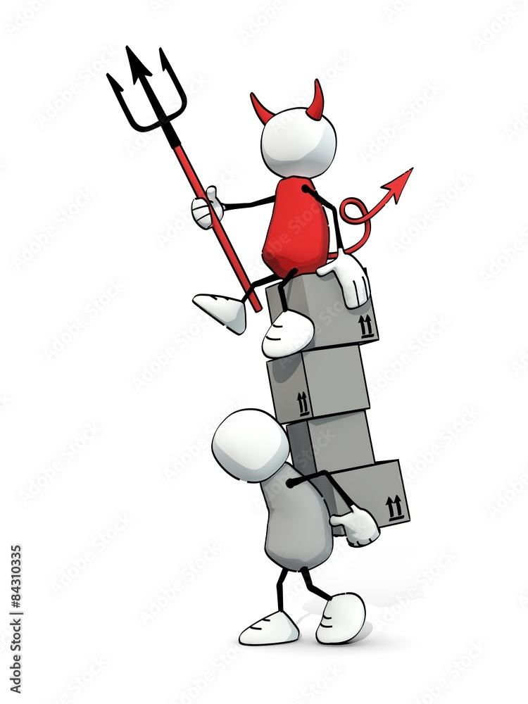 little sketchy man carrying heavy packages with devil on top little sketchy man carrying heavy packages with devil on top