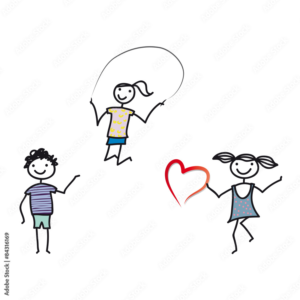 Drei fröhliche Kinder beim Spielen mit Herz, social distance, Abstand halten, covid-19, stay home Drei fröhliche Kinder beim Spielen mit Herz, social distance, Abstand halten, covid-19, stay home