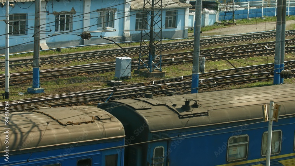Train arrived at the station. Departure of trains. Train arrived at the station. Departure of trains.