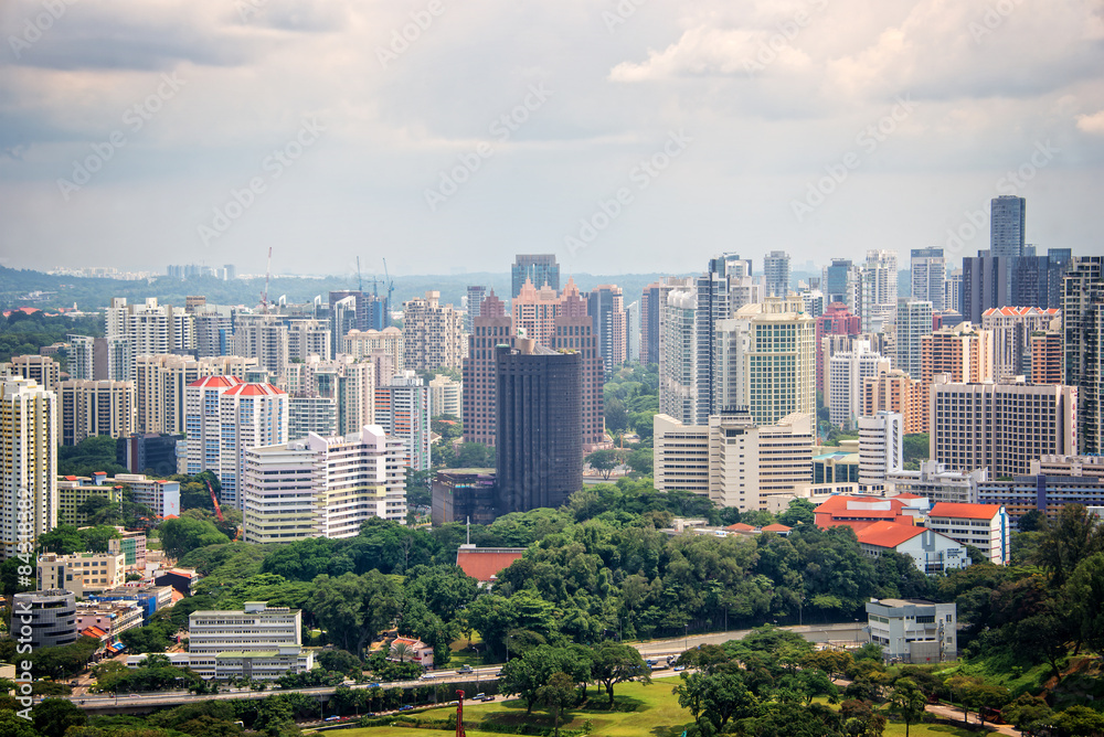 Naklejka premium Aerial cityscape of Singapore