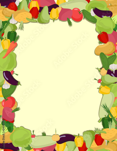 Colorful vegetable frame, healthy food concept. Vector illustrat