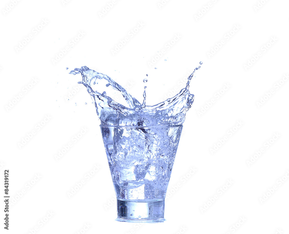 Glass of water, ice and slice of fresh lemon on a white background Glass of water, ice and slice of fresh lemon on a white background