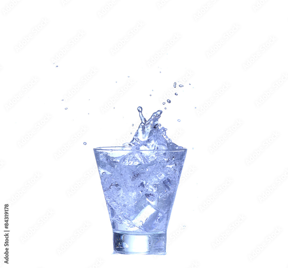 Glass of water, ice and slice of fresh lemon on a white background Glass of water, ice and slice of fresh lemon on a white background