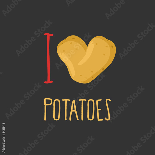I love potatoes. Heart of ripe potato. Vector illustration