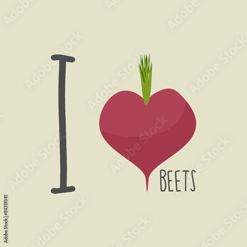 I love beets. Heart of the Burgundy red beets. Vector illustrati