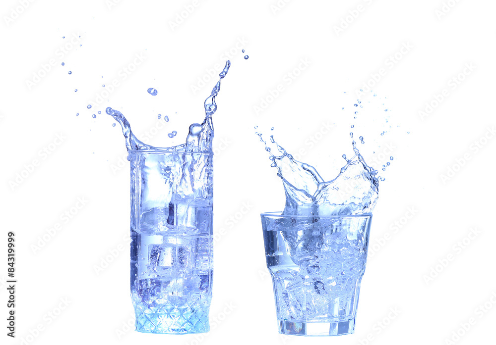 Glass of water, ice and slice of fresh lemon on a white background Glass of water, ice and slice of fresh lemon on a white background