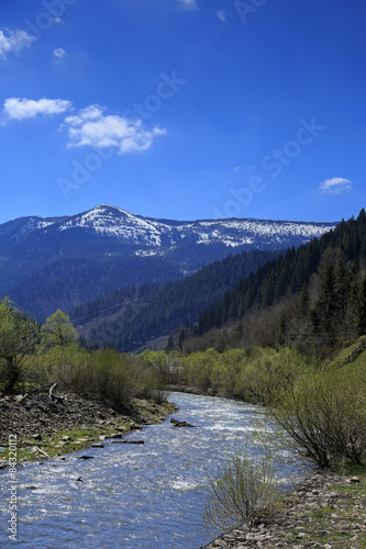 Mountain valley with river in Carpathians