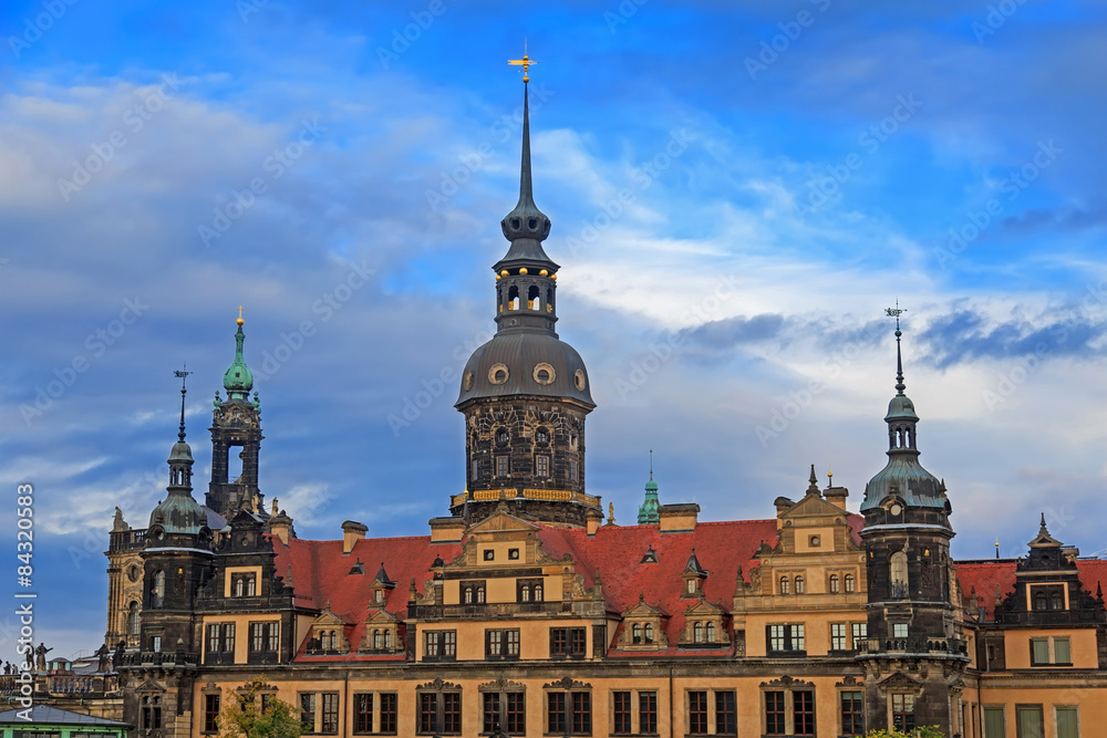 Residenzschloss (city palace) in Dresden with cloudy sky