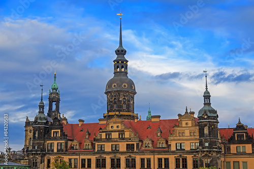 Residenzschloss (city palace) in Dresden with cloudy sky