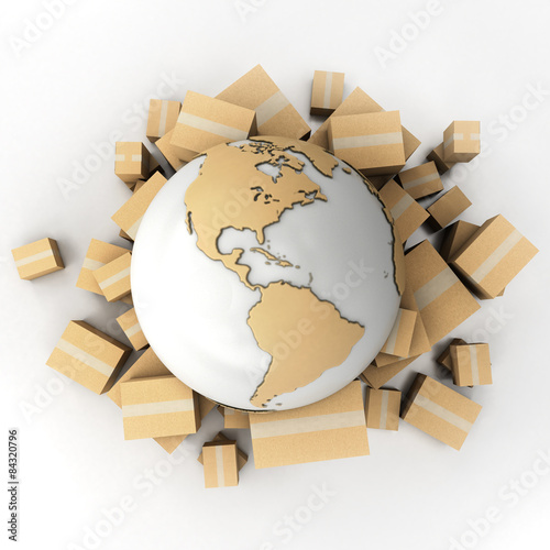 Earth and boxes in cardboar...