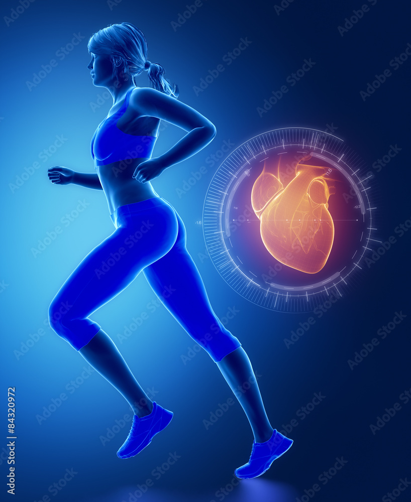 Jogging woman with heart interface