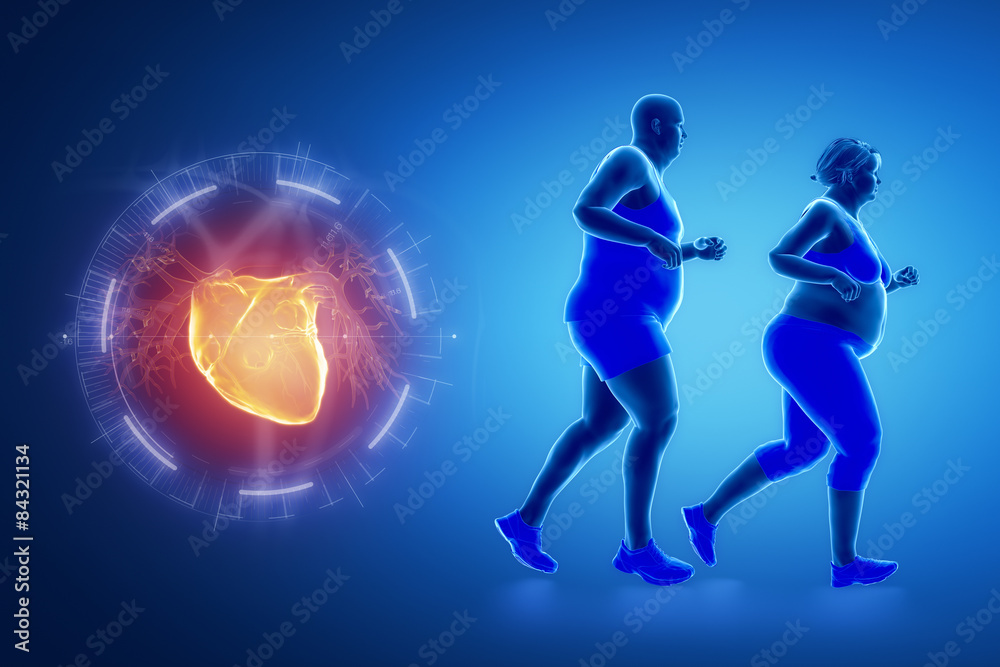 Fat man with fat woman running