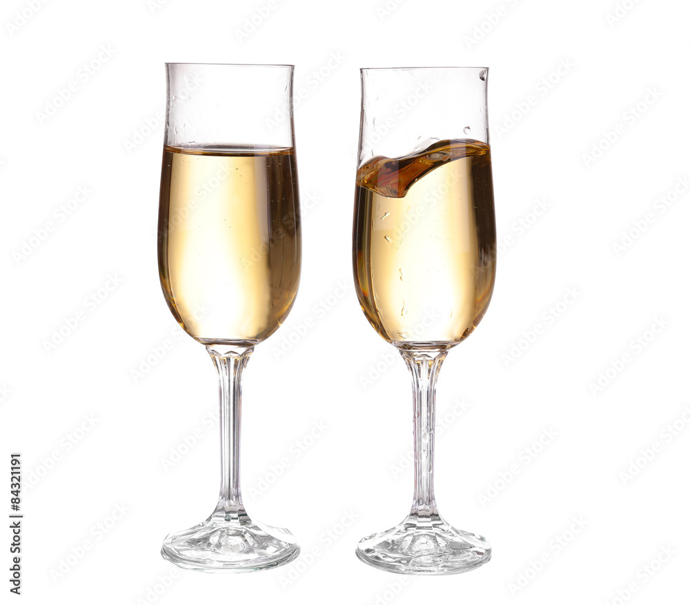 Two glasses of champagne. Isolated on white backgroun Two glasses of champagne. Isolated on white backgroun