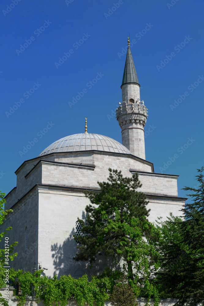 Dome and minaret of a mosque in Istanbul, Turkey