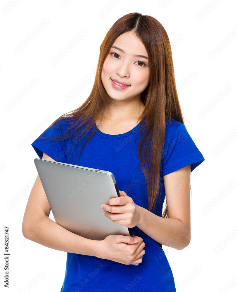 Asian woman hand hold with laptop computer Asian woman hand hold with laptop computer