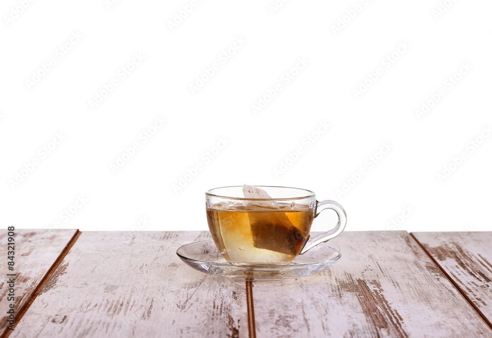 Cup tea with mint and lemon isolated on a white background Cup tea with mint and lemon isolated on a white background