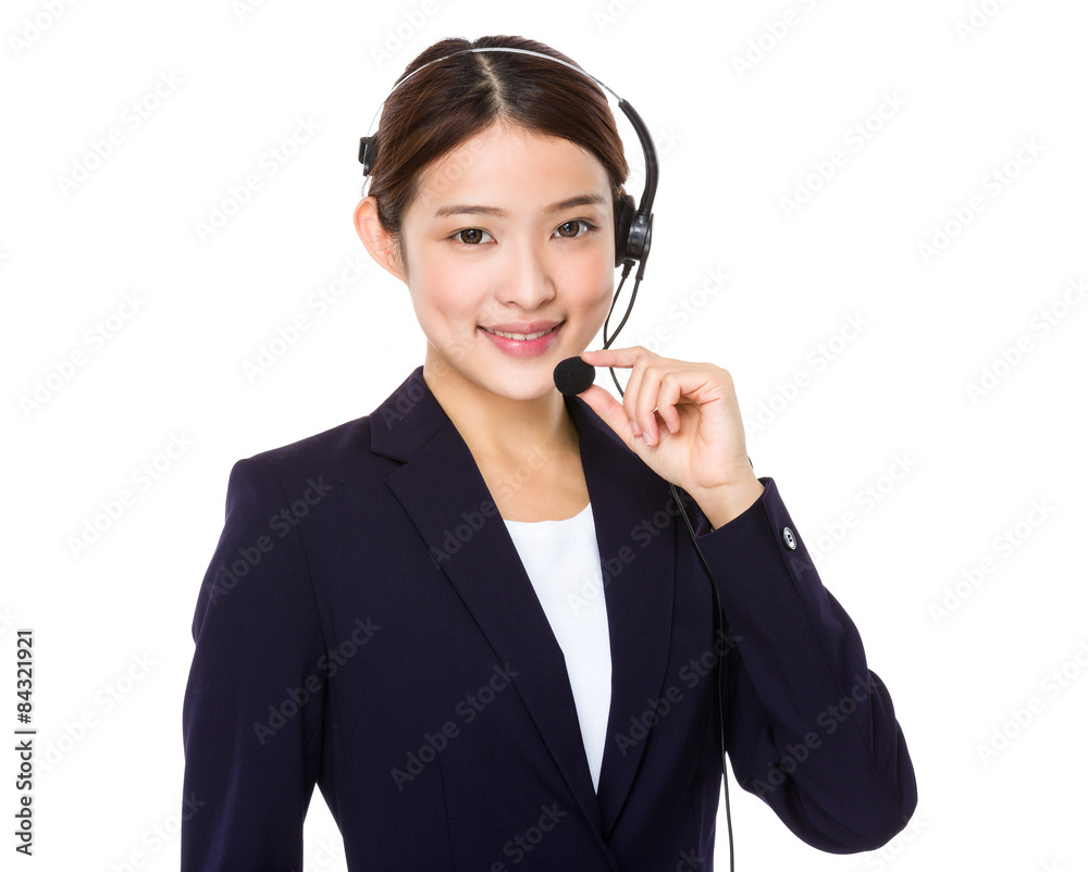 Customer services operator with hand holding the mic Customer services operator with hand holding the mic
