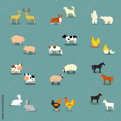 Fototapeta Naklejka Na Ścianę i Meble -  Vector Set of isolated Farm Animals 