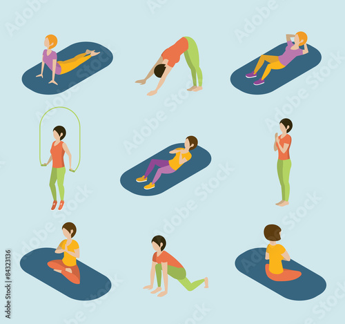 Sports Women Yoga Gym Gymnastics Workout Exercise Flat 3d Web