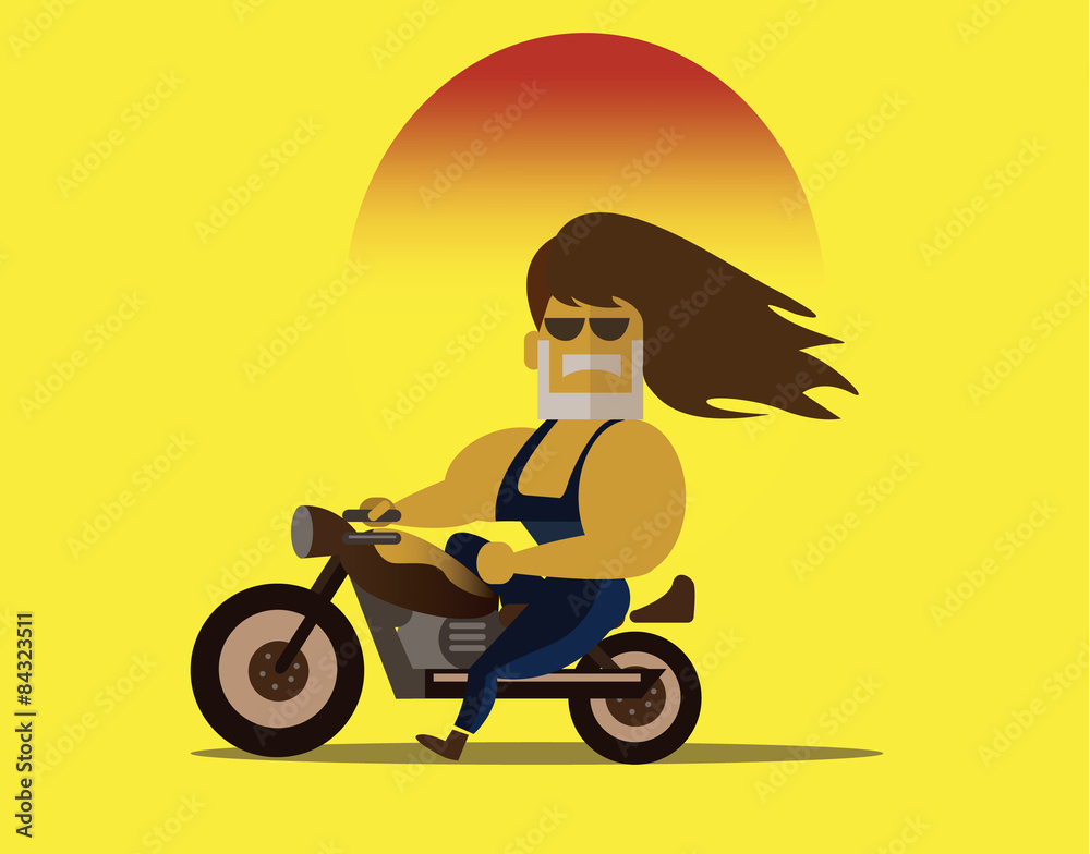 Fototapeta premium Biker riding motorcycle. flat character design. vector illustration