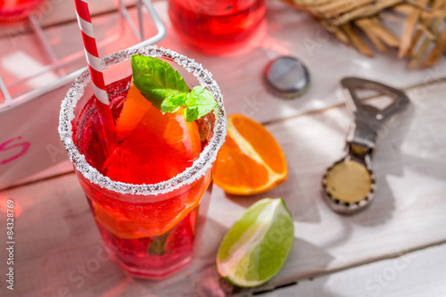 Cold summer drink with citrus fruit