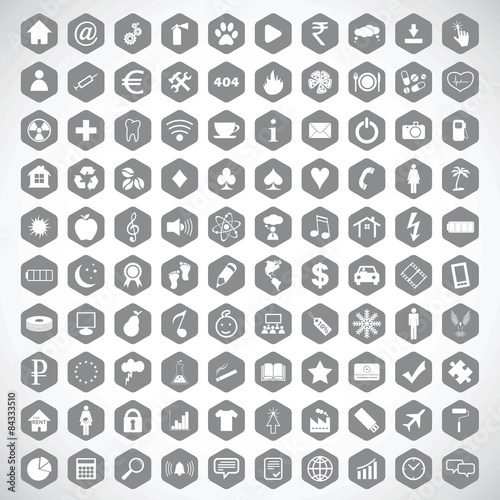 Monochrome hexagon icon set