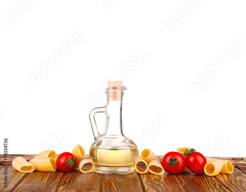 raw pasta and food vegetable isolated at white background 