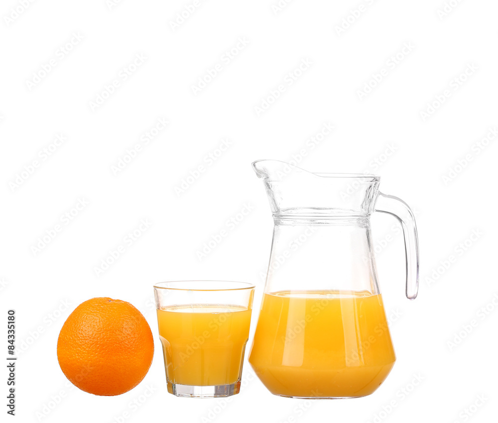 Orange juice and slices of orange isolated on white