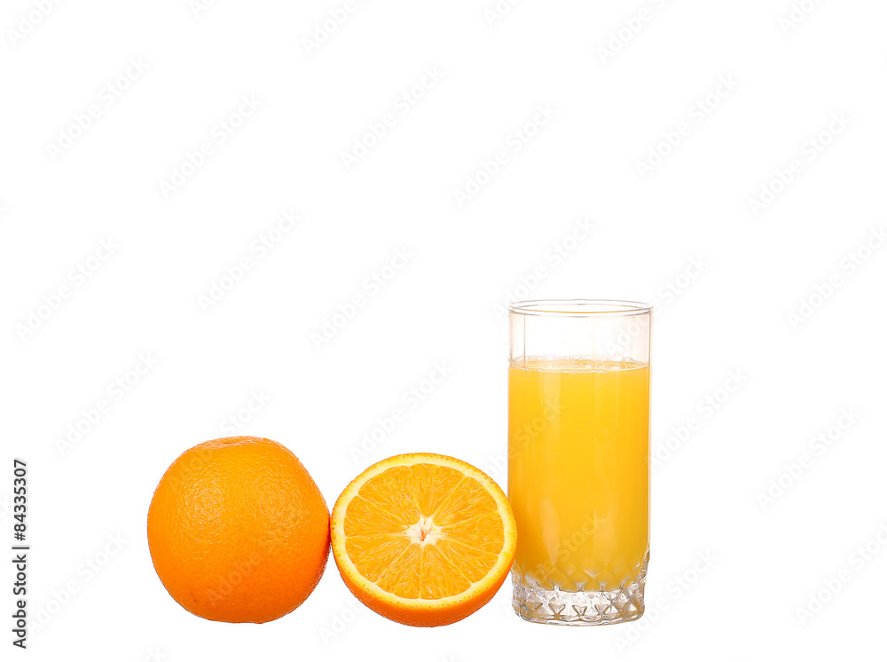 Glass of freshly pressed orange juice with sliced orange Glass of freshly pressed orange juice with sliced orange