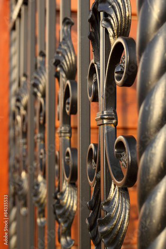 Wrought-iron fence elements partially defocesed in perspective