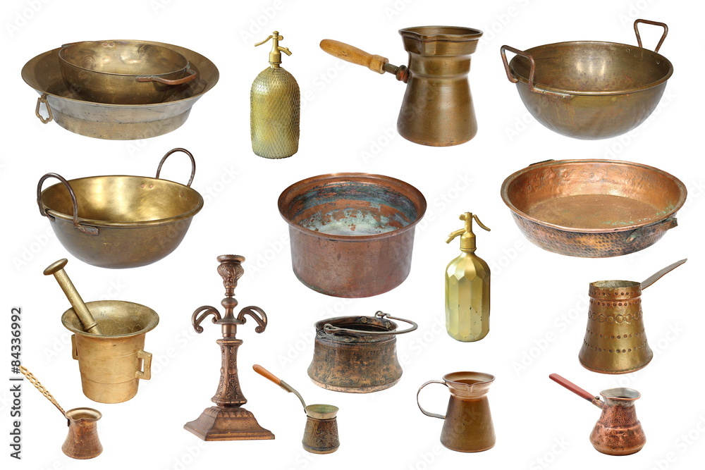 collection of isolated vintage copper objects
